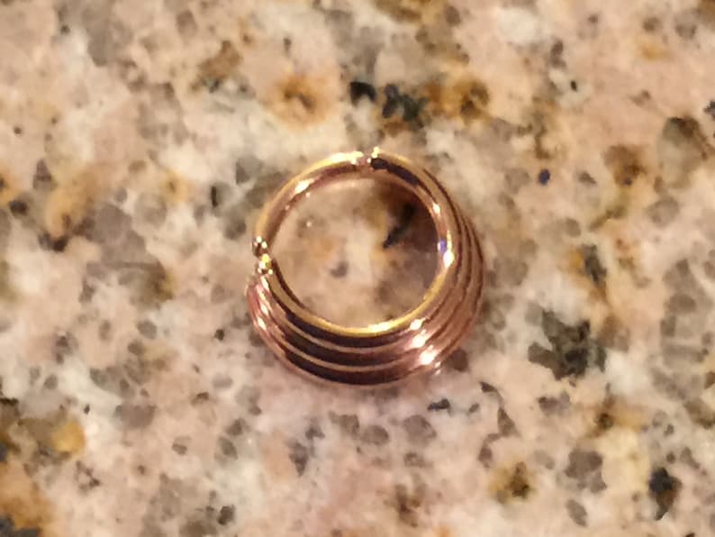 Triple Septum Ring 14G 14k Solid Rose or Yellow Gold 10mm Diameter. Seam Ring. Not a Clicker image 2
