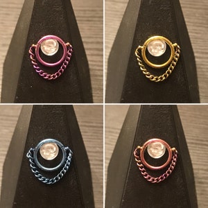 TITANIUM Chained Single Septum Ring Hinged Clicker. 14G Multiple Diameter and chain type options