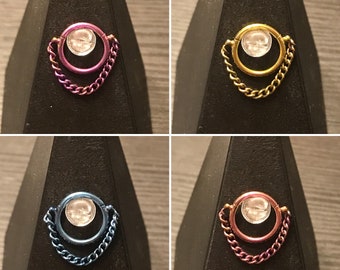 Anillo de tabique nasal con bisagra y cadena de titanio, 14 g, múltiples opciones de diámetro y tipo de cadena