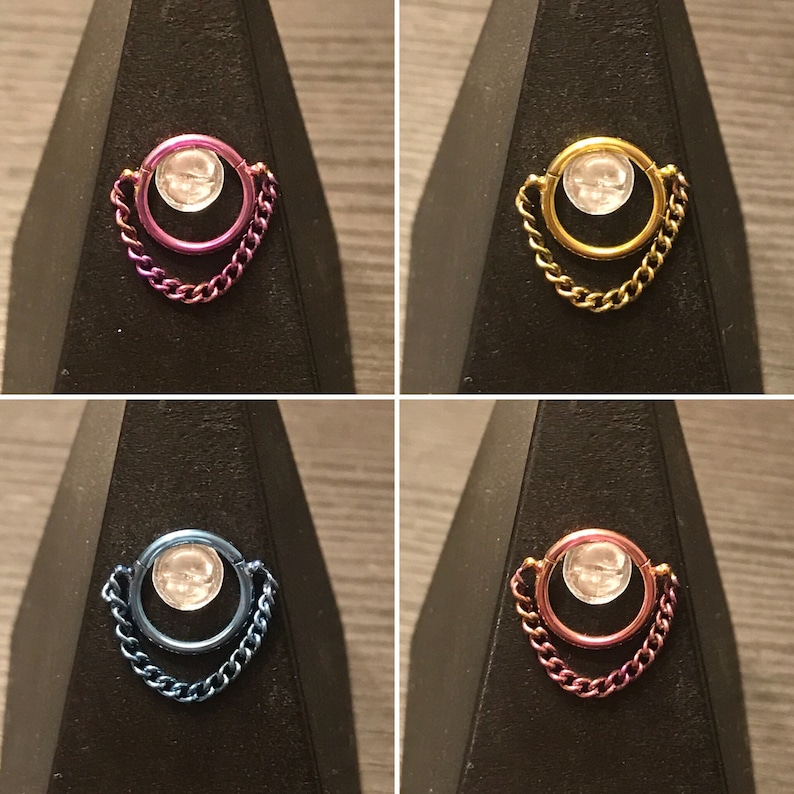 Titanium Chained Single Septum Ring Hinged Clicker 14g 516 8mm Or 38 10mm Inner Diameter