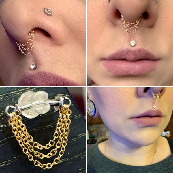 Chaîne de septum sans filetage en or 14 carats 16 g 5/16"