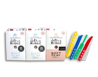Daiso Soft Clay White 3 packs and Original Plastic Modeling Tool 4 piece Set