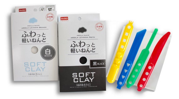 Daiso Soft Clay White 3 packs and Original Plastic Modeling Tool 4 piece Set
