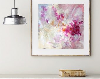 Large Abstract Floral Pink and Red Art Print, Bedroom decor, Modern Art Flower Painting, Interior Decorating, Bright, Vibrant Colours