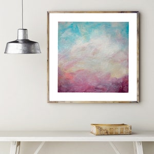 Blue, Pink Abstract Skyscape Painting | Modern Wall Hanging Decor | Fine Art Canvas Contemporary Professional Giclee Print
