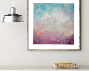 Blue, Pink Abstract Skyscape Painting | Modern Wall Hanging Decor | Fine Art Canvas Contemporary Professional Giclee Print