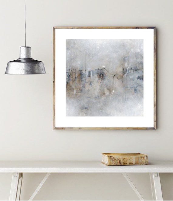 Beige, Brown and White Abstract Painting, Acrylic, Pencil and Charcoal Giclee print or Canvas Print, Industrial Landscape, Muted Colours