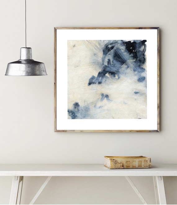 Navy Blue Abstract Painting | Cream, White Fine Art Print | Original Artwork | Wall Hanging Decor Modern Art, Contemporary Giclee Print