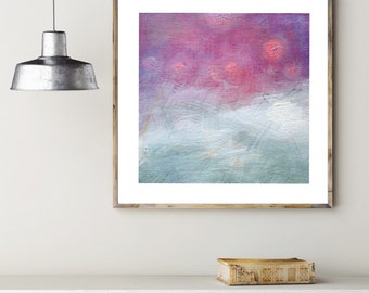 Pink and Grey Abstract Skyscape Painting | Modern Wall Hanging Decor | Fine Art Canvas Contemporary Professional Giclee Print