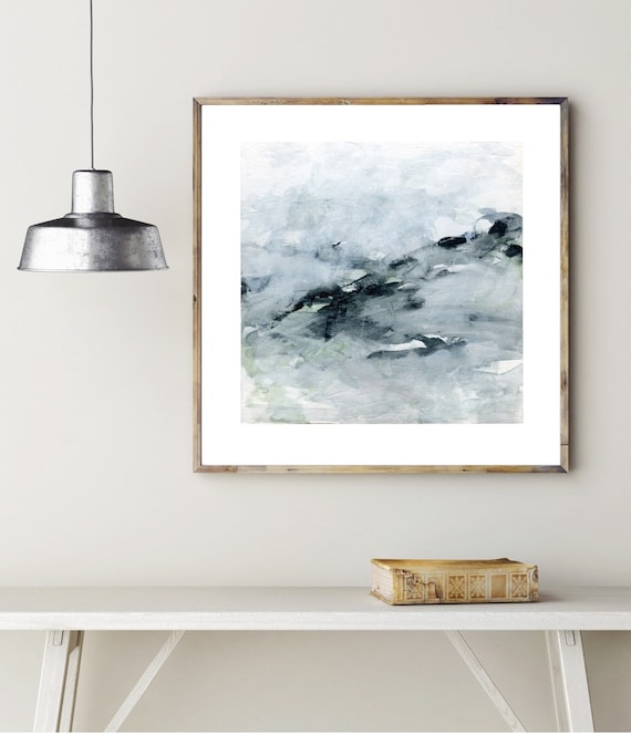 Ink Blue, Green and White Abstract Original Artwork, Bedroom Artwork, Dining Room Decor Modern Art, Contemporary Giclee Print | fine art