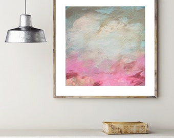 Pink and Beige Cloudscape | Modern Wall Hanging Decor | Fine Art Canvas Contemporary Professional Giclee Print | Canvas painting