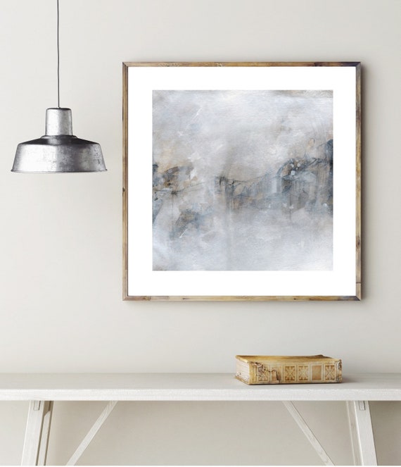 Beige, Brown and White Abstract Painting, Acrylic, Pencil and Charcoal Giclee print or Canvas Print, Industrial Landscape, Muted Colours