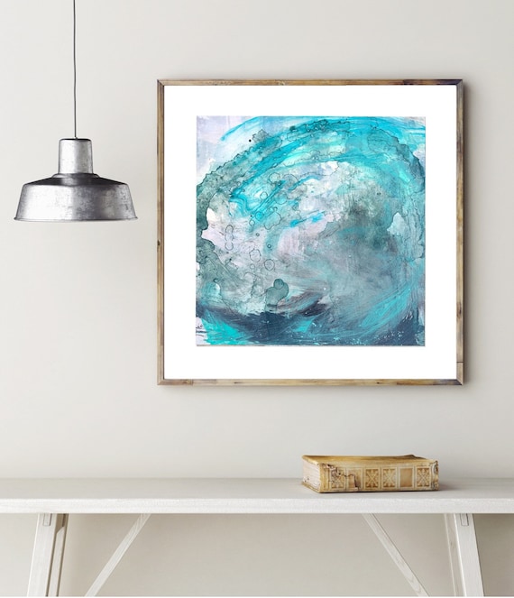 Sea and Waves Painting, Blue, Teal Original Artwork, Fine Art Print, Wall Hanging Decor Modern Art, Giclee Print