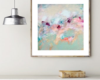 Abstract Pink, Orange, Green Painting | Modern Wall Hanging Decor | Fine Art Canvas Contemporary Professional Giclee Print | Canvas painting