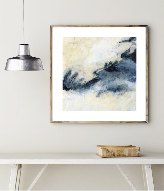 Ink Blue, Indigo and White Abstract Painting, Original Artwork, Fine Art Print, Wall Hanging Modern Art, Giclee Print | nature home decor