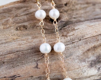 Triple Freshwater Pearl and 14k Gold Filled Dangle Earrings, Pearl Drop Earrings, Gold Pearl Earrings,  Bridal Earrings, Bridesmaid Gift