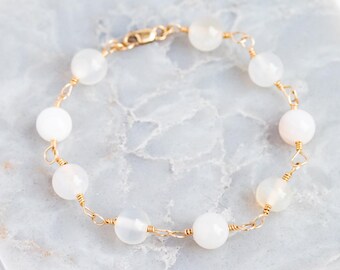 White Banded Agate Beads and 14K Gold Filled Wire Bracelet, 14k Gold Filled Bracelet,Rosary Style Chain Bracelet,Gift For Her,Christmas Gift