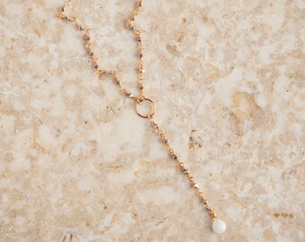 Silver Faceted Bead and 14K Gold Filled Lariat Necklace,Rosary Style Chain Necklace,14K Gold Fill Lariat,Gift For Her,Birthday Gift for Teen