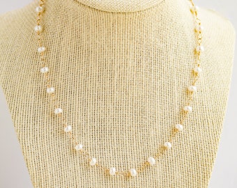Thin Freshwater Pearls and 14K Gold Filled Wire Necklace, Pearl Rosary Style Chain Necklace, Bridesmaid Gift, Wedding Necklace, Wedding Gift