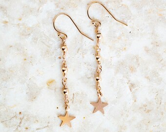 14k Gold Filled Star Dangle Earrings, Minimalist Gold Earrings, Gold Drop Earrings, Star Earrings, Star Drop Earrings,Christmas Gift For Her
