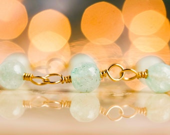 Aquamarine Stone Beads and 14K Gold Filled Wire Bracelet, 14k Gold Filled Bracelet, December Birthstone Bracelet,Rosary Style Chain Bracelet