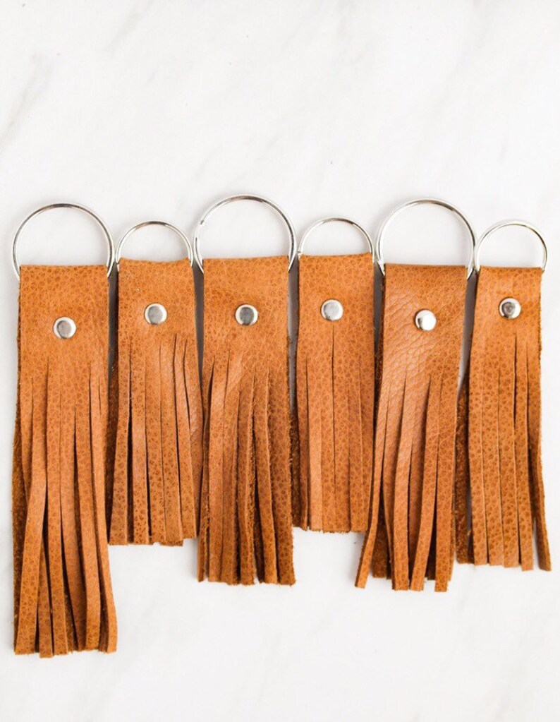Light Brown Leather Tassel Keychain With Silver Split Ring Etsy