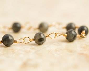 Labradorite Beads and 14K Gold Filled Wire Bracelet, 14k Gold Filled Bracelet, Rosary Style Chain Bracelet, Gift For Her, Christmas Gift
