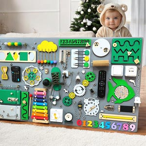 Tableau chargé d'activités Montessori, jouets en bois pour tout-petits, tableau occupé 1 an, jouet en développement, tableau occupé, tableau sensoriel, cadeau unique pour bébé