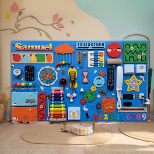 Personalized Montessori Busy Board: Sensory Activity Toy, Toddler Learning