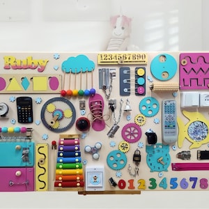 EXTRA LARGE Custom Board 1 2 3 Year Old/Personalized Busy Board for Girl/Busy board for preschoolers/Toddler room decor/ Kids play area