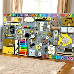 Personalized Montessori Busy Board: Sensory Activity Toy, First Birthday Gift