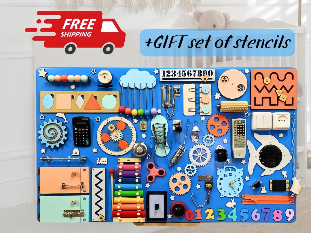 Personalized 1yearold Busy Board, Montessori Activity Toy, Unique