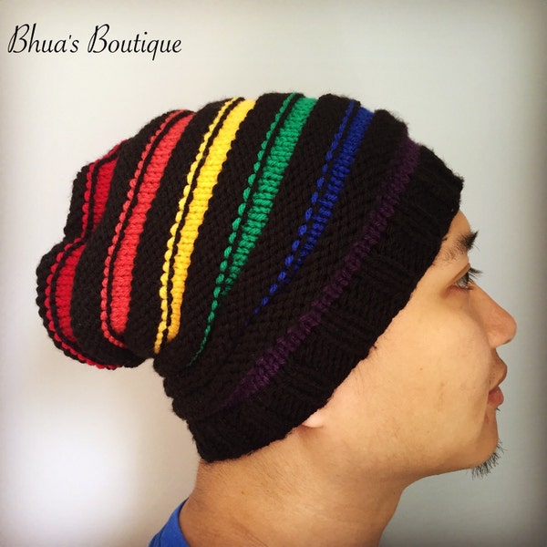 Slouchy beehive rainbow hat; reversible; baby, child, and adult sizes