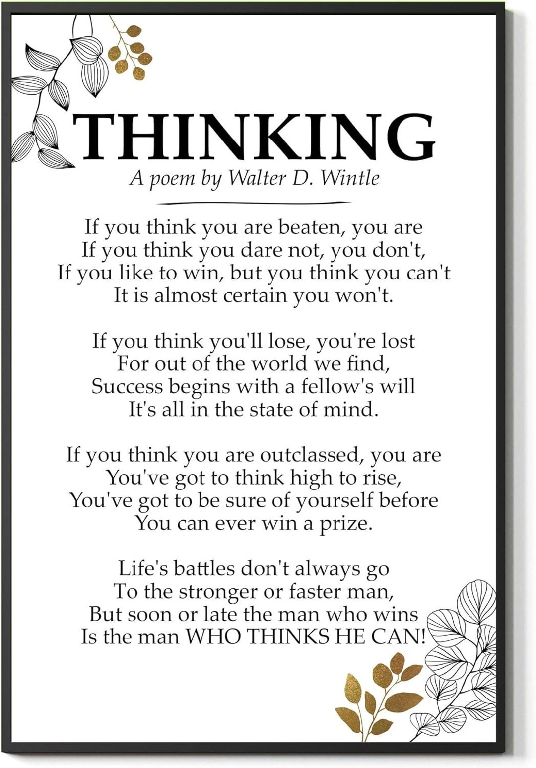 Thinking Poem If You Think You Are Beaten You Are Powerful - Etsy Canada