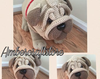 Pug dog crochet pattern, PDF, Danish, German, English, Duch, French