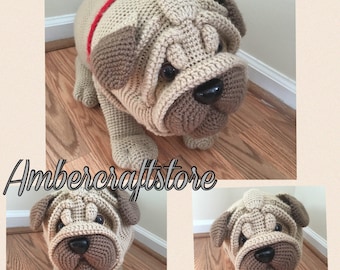 Pug dog crochet pattern, PDF, Danish, German, English, Duch, French