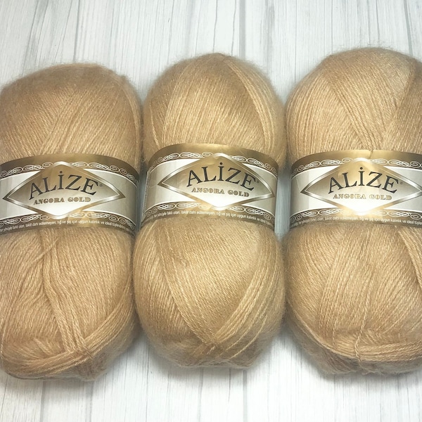 Hilo Alize Angora Gold 1 madeja (80 % acrílico, 20 % lana), color beige, peso 3 (ligero), 100gr, 550m, punto ndl US3,6/2-4mm