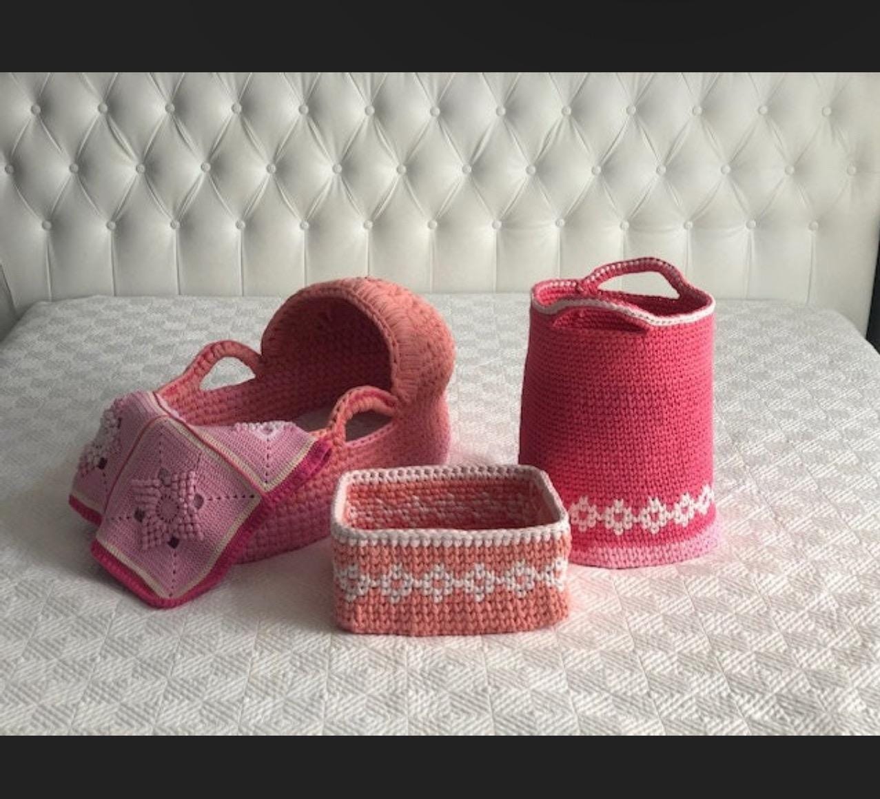 Crochet Basket Pattern Set: Doll Moses, Laundry, Diaper, Blanket, Bear Rug (PDF Pattern)