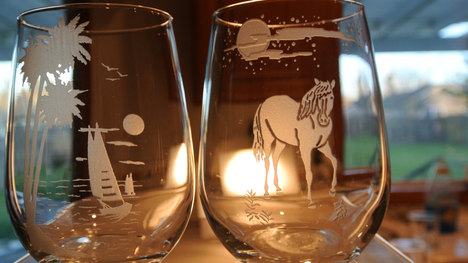 2 Sail Boats on Stemless Wine Glass or Horse in the Moonlight Etsy
