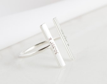 Custom T Ring - Coordinates Ring - Double Bar Ring - Parallel Bar Ring - T Letter Ring - Custom Name Ring - Personalized Gift