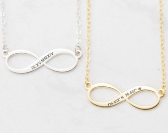 Custom Infinity Necklace - Personalized Coordinates Necklace - Location Coordinates - Sterling Silver Name Jewelry