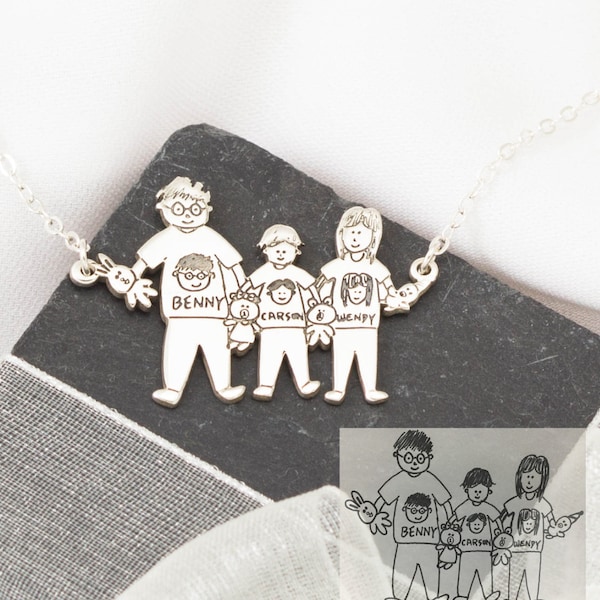 Family Necklace - Children Drawing Necklace - Children Art Work - Kids Necklace - Kid Art Jewelry - Mother Gift - CHRISTMAS GIFTS