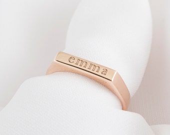 Custom Name Ring - Latitude Longitude Ring - Minimalist Ring - Stackable Bar Ring - Stackable Name Ring - Personalized Gift - Gifts for Mom