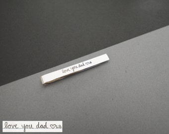 Memorial Signature Tie Clip Bar - Handwriting Tie Bar - Keepsake Tie Clip in Sterling Silver - Father's Gift - Groomsmen Gift