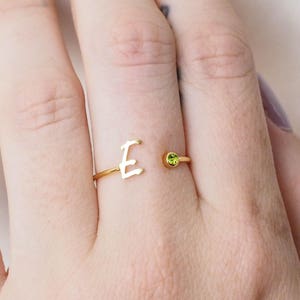 Dainty Initial Birthstone Ring - Initial Ring in Sterling Silver - Custom Initial Jewelry - Personalized Bridesmaid Gift - STOCKING STUFFERS