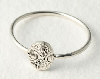 Actual Fingerprint Ring - Dainty Fingerprint Ring - Memorial Fingerprint Jewelry in Sterling Silver - Meaningful Christmas Gifts for Her