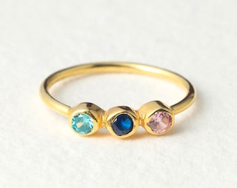 Triple Birthstone Ring - Stackable Birthstone Ring - Dainty Birthstone Ring - Personalized Ring in Sterling Silver - Bridesmaids Gift