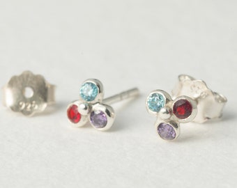 Birthstone Earrings - Dainty Stud Earrings - Personalized Birthstone Jewelry in Sterling Silver - Custom Birthday Gift for Mother