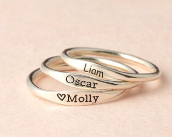 Skinny Name Ring - Thin Stackable Name Rings - Dainty Custom Name Jewelry in Sterling Silver - Children's Name on Rings for Mom - XMAS GIFTS