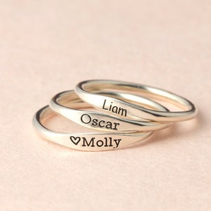 Skinny Name Ring Thin Stackable Name Rings Dainty Custom Name Jewelry in Sterling Silver Children's Name on Rings for Mom XMAS GIFTS image 1